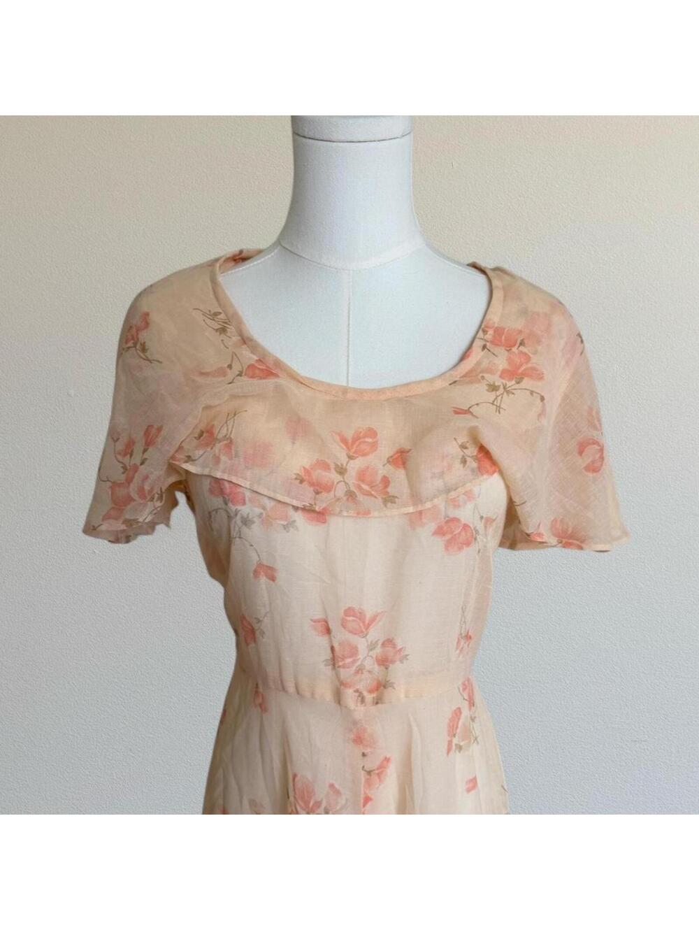 Vintage 70s sheer floral prairie dress Sz M/L - Picture 4 of 8